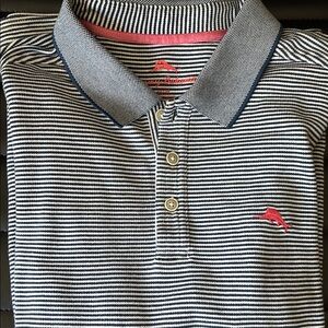 Tommy Bahama blue white striped Men Polo Shirt Medium
